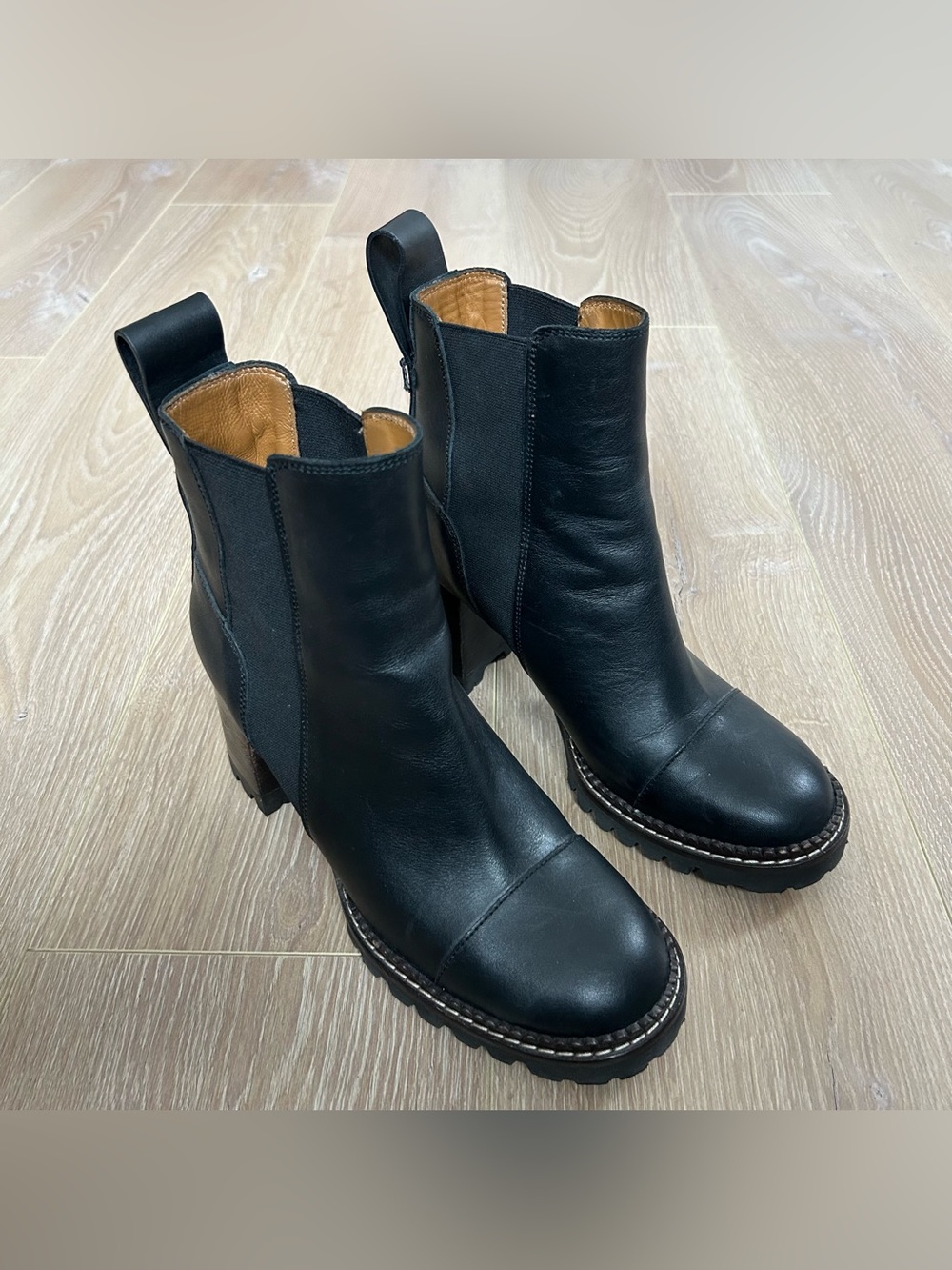 See By Chloe Mallory Leather Chelsea Boots Black Size 39.5